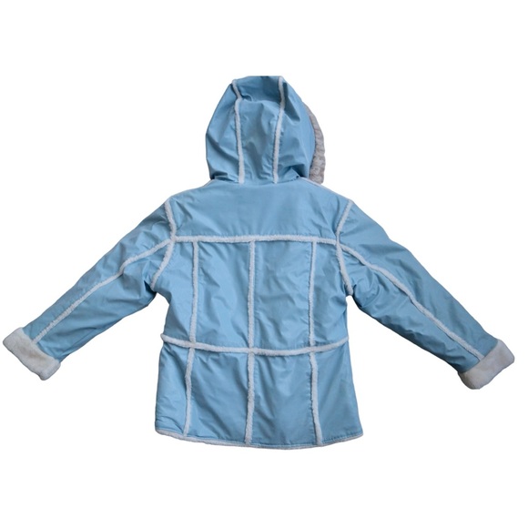 Afghan Big Chill Faux Fur Kids Jacket L(14/16) Girls Winter Hoodied Coat Blue - Picture 6 of 10